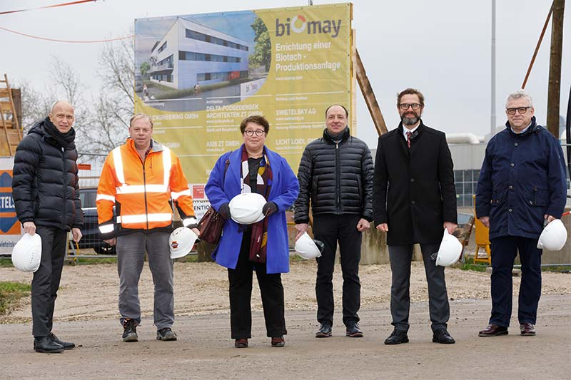 Foto: V.l.n.r. Alexander Kopecek (Wien 3420), Alois Petar (Swietelsky), Angela Neubauer (Biomay), Thomas Miklautsch (VTU Engineering GmbH), Hans Huber (Biomay), Peter Tersch (Delta Podensek Architekten ZT GmbH)