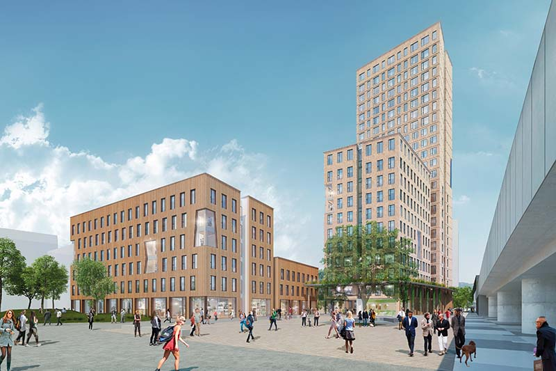 Foto: Das HoHo Wien mit einem Mix aus Büro, Hotel, Wellness und Gastronomie ist ein herausragendes Leuchtturmprojekt für den Baustoff Holz. 